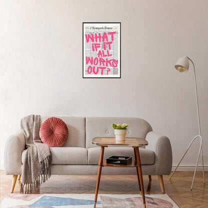 Retro Black And White Newspaper Poster What If It All Works Out Canvas Wall Art Positive Affirming Quote Minimalist Prints Painting For Home Bedroom Dorm Wall Decor 12x16in Unframed