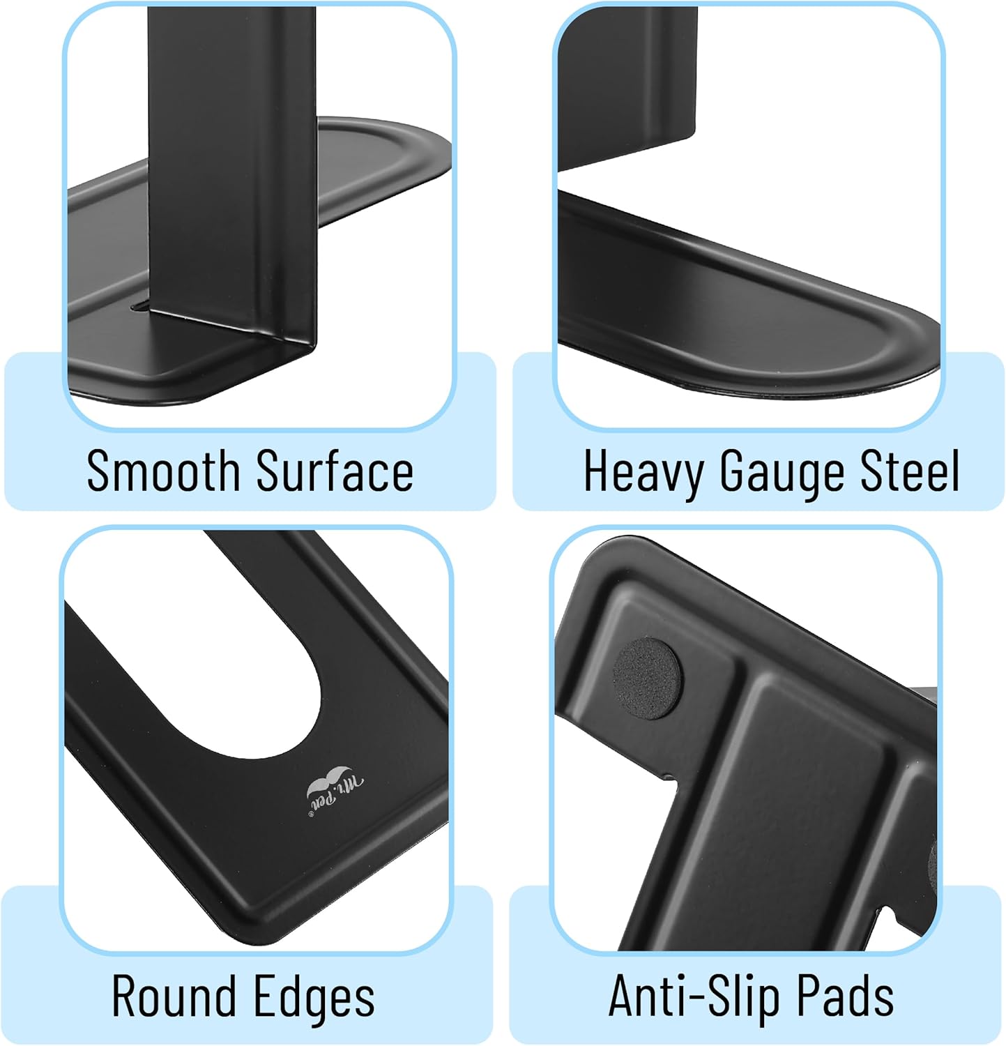Mr. Pen- Book Ends, Black, 4 Pack, Heavy Duty Metal Bookends for Shelves, Book Holders for Shelves, Metal Bookends