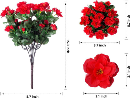 Ivydale Artificial Fake Flowers Plants for Outdoor Outside Spring Decor, Faux Silk Yellow Camellia UV Resistant Look Real for Planter Pot Porch Patio Balcony Garden Yard, 3 Large Bundles