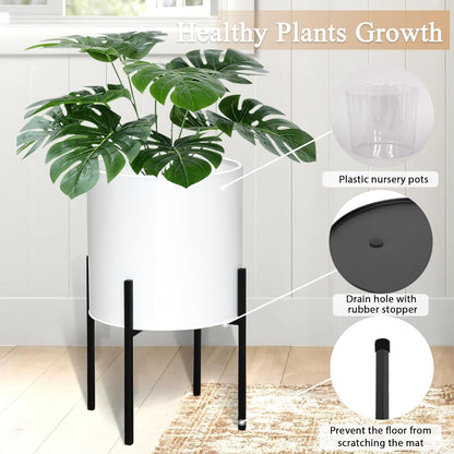 ARNIS Modern Plant Pots, Set of 2 Large Planters with Stand, Decorative Planters, Metal Pots with Drainage Holes for Living Room, Office, Garden or Balcony, 8.25 &10.5 Inch, Dirt