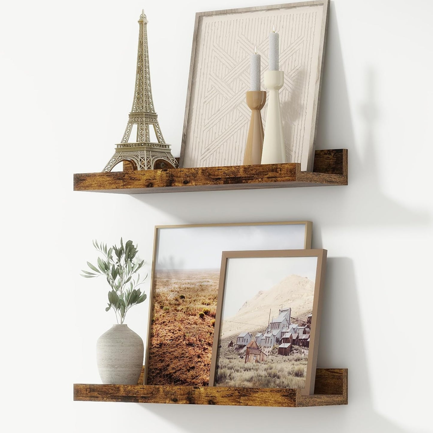 FLYJOE Picture Ledge Shelf, Floating Shelves Set of 2, 48 Inches Long Large Nursery Book Shelves for Toys Storage, Kids Bookshelf Wall Mounted for Living Room Bedroom Decor Books Photo Frames, Walnut