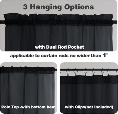 Chyhomenyc Sheer White Valances for Windows 2 Pack, Small Window Curtains for Living Room Bathroom Cafe Laundry Basement, Modern Top Dual Rod Pocket Voile Curtain, 42W x 14L inches, White - Colors B