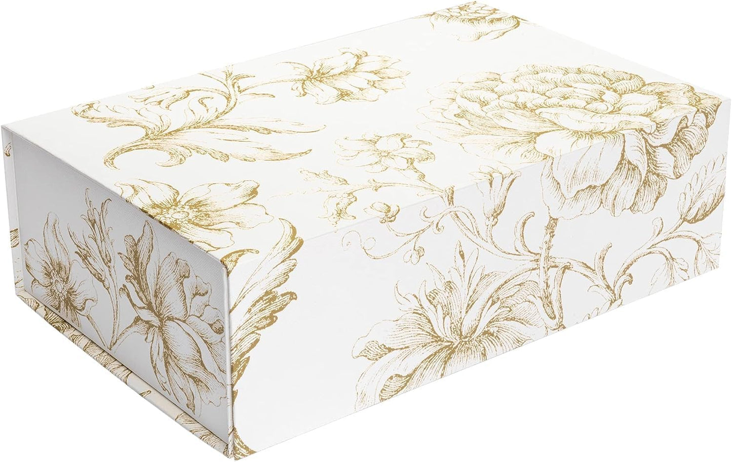 Luxury Keepsake Gift Box | Gold Floral Decorative Boxes with Magnetic Lids for Presents, Wedding Memory Box, and Bridal Gifts. 11.5" x 7.5" x 3.5"