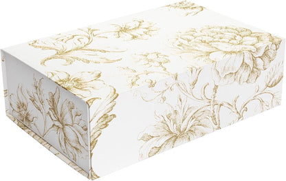 Luxury Keepsake Gift Box | Gold Floral Decorative Boxes with Magnetic Lids for Presents, Wedding Memory Box, and Bridal Gifts. 11.5" x 7.5" x 3.5"