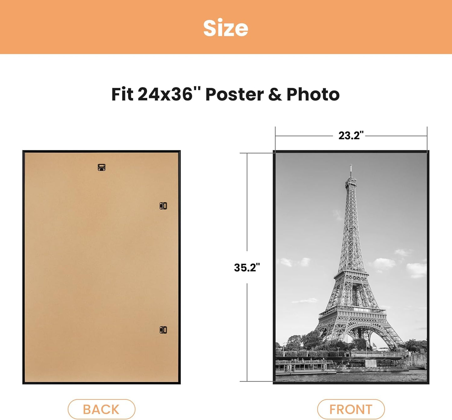upsimples 18x24 Picture Frame Black 3 Pack, Scratch-Proof Poster Frames 18 x 24 for Photo Gallery - Slide-In Strips, Horizontal or Vertical Wall Mounting