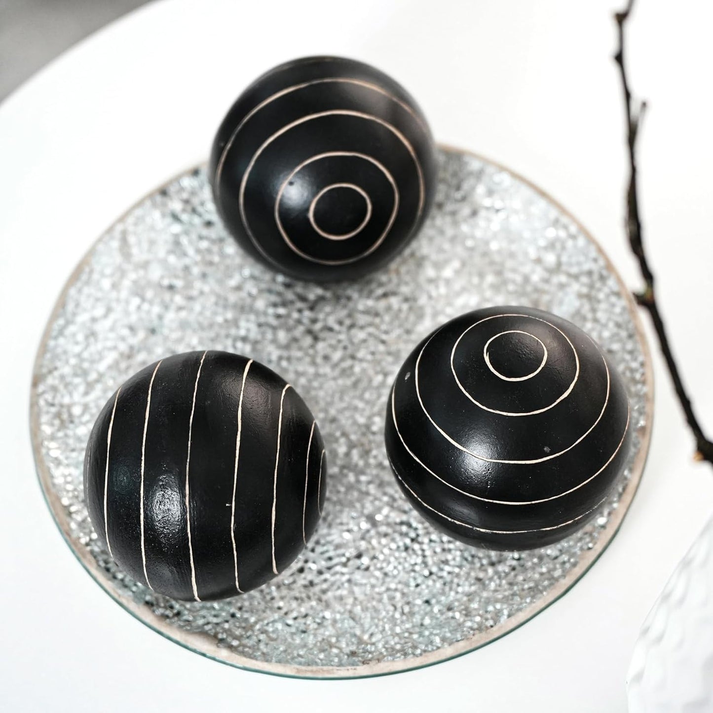 Set of 6 Decorative Orbs for Bowls and Vases - Circle Pattern - Resin Round Sphere Balls for Living, Dining Room Coffee Table Centerpiece Home Decor