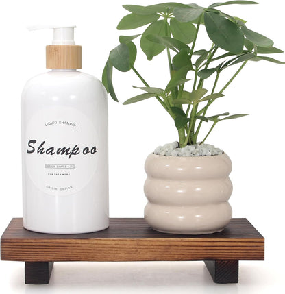 Wooden Pedestal Stand Black Bathroom Counter Organizer Tray Decor Farmhouse Wood Risers Small Hand Soap Dish Dispenser Holder for Kitchen Sink Modern Bathroom Vanity Accessories Decorative Tray