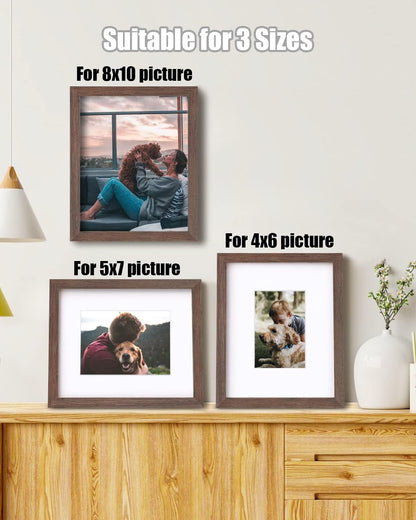 Egofine 8x10 Picture Frames Set of 4, Made of Solid Wood Covered by Plexiglass 4x6 and 5x7 with Mat or 8x10 without Mat, for Table Top Display and Wall Mounting Photo Frame Black