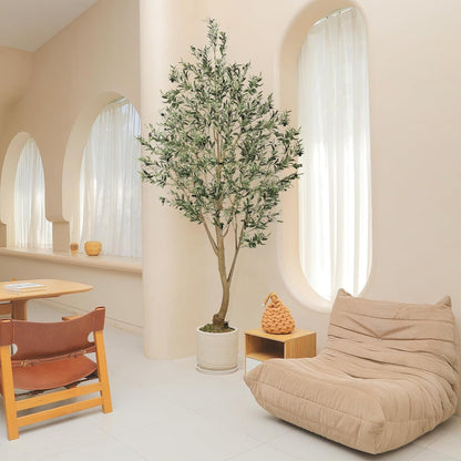 Realead Faux Olive Tree 7ft - Realistic Tall Olive Trees Artificial Indoor - Large Fake Olive Tree with Natural Wood Trunk and Lifelike Leaves - Artificial Olive Tree for Home Office Decor