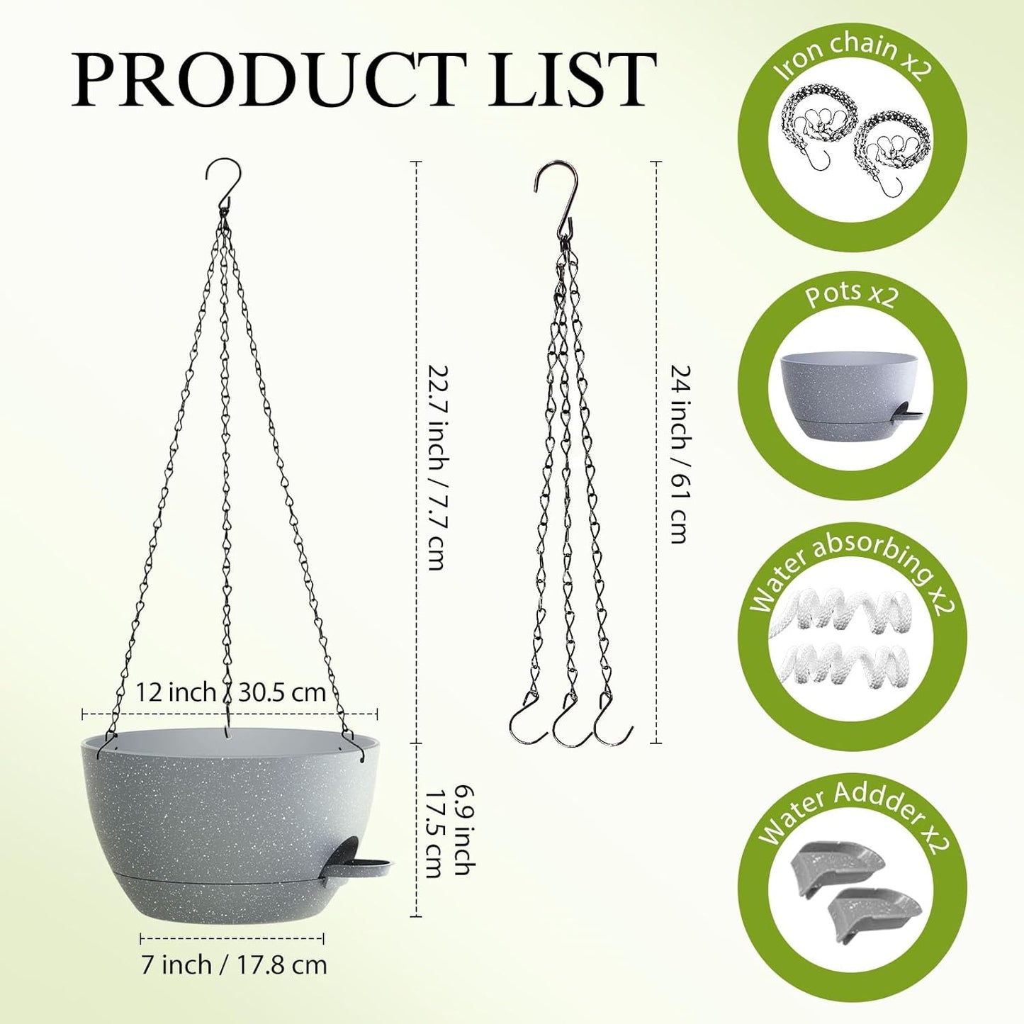 12 Inch Hanging Baskets 2 PC with Chains, Self-Watering Hanging Planters for Indoor Outdoor Plants, Plastic Hanging Flower Pots,Black