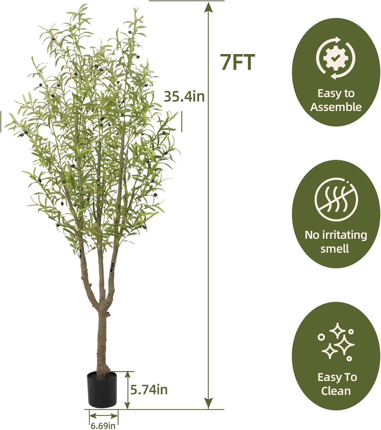 Artificial Olive Tree 7FT, Faux Olive Tree Indoor with Natural Wood Trunk & Dense Leaves, Tall Fake Olive Tree for Living Room, Office, Entryway Decor