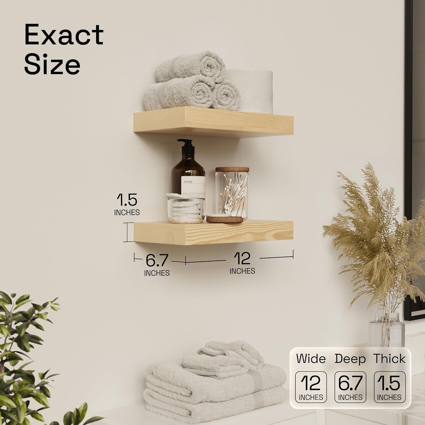 BAOBAB WORKSHOP Wood Floating Shelves for Wall Mounted, 16 inch Walnut Floating Shelf for Bathroom, Solid Wooden Wall Shelves for Kitchen Bedroom Farmhouse, Walnut Finish, 16 x 6.7, Set of 2