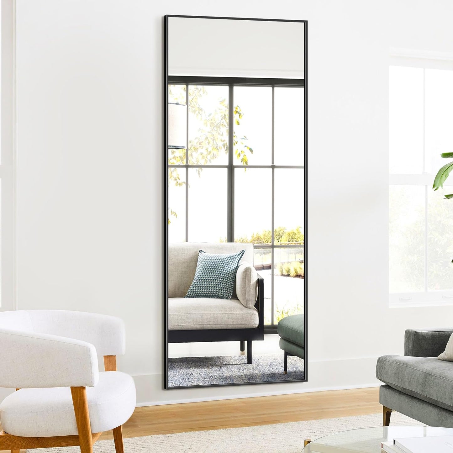 TRAHOME Full Length Floor Mirror 56"x15", Standing Mirror with Aluminum Frame, Large Body Mirror for Bedroom, Living Room and Bathroom, Black