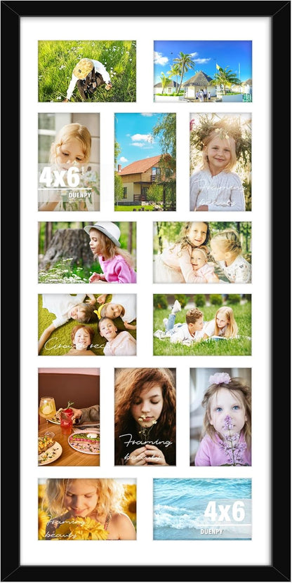 DUENPY 14x26 Collage Picture Frame 4x6 Collage Picture Frame Displays Twelve 4x6 inch Photos Available Horizontal Wall Mounting Display and Vertical Black - Colors A