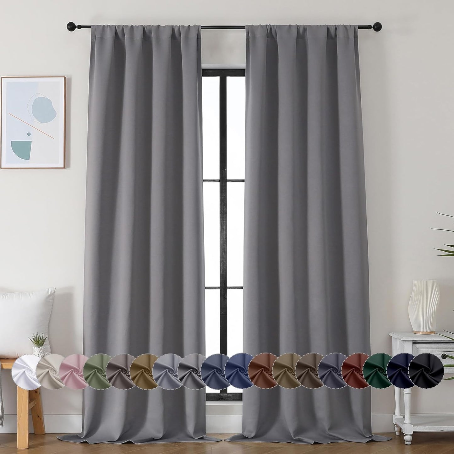 Simplebrand Ava Sage Green Blackout Curtains for Bedroom 63 Inch Length 2 Panels Set, Solid Thermal Insulated Energy Saving Rod Pocket Window Treatment Curtains Blackout Drapes, W40 x L63 Inch, Sage - Colors B