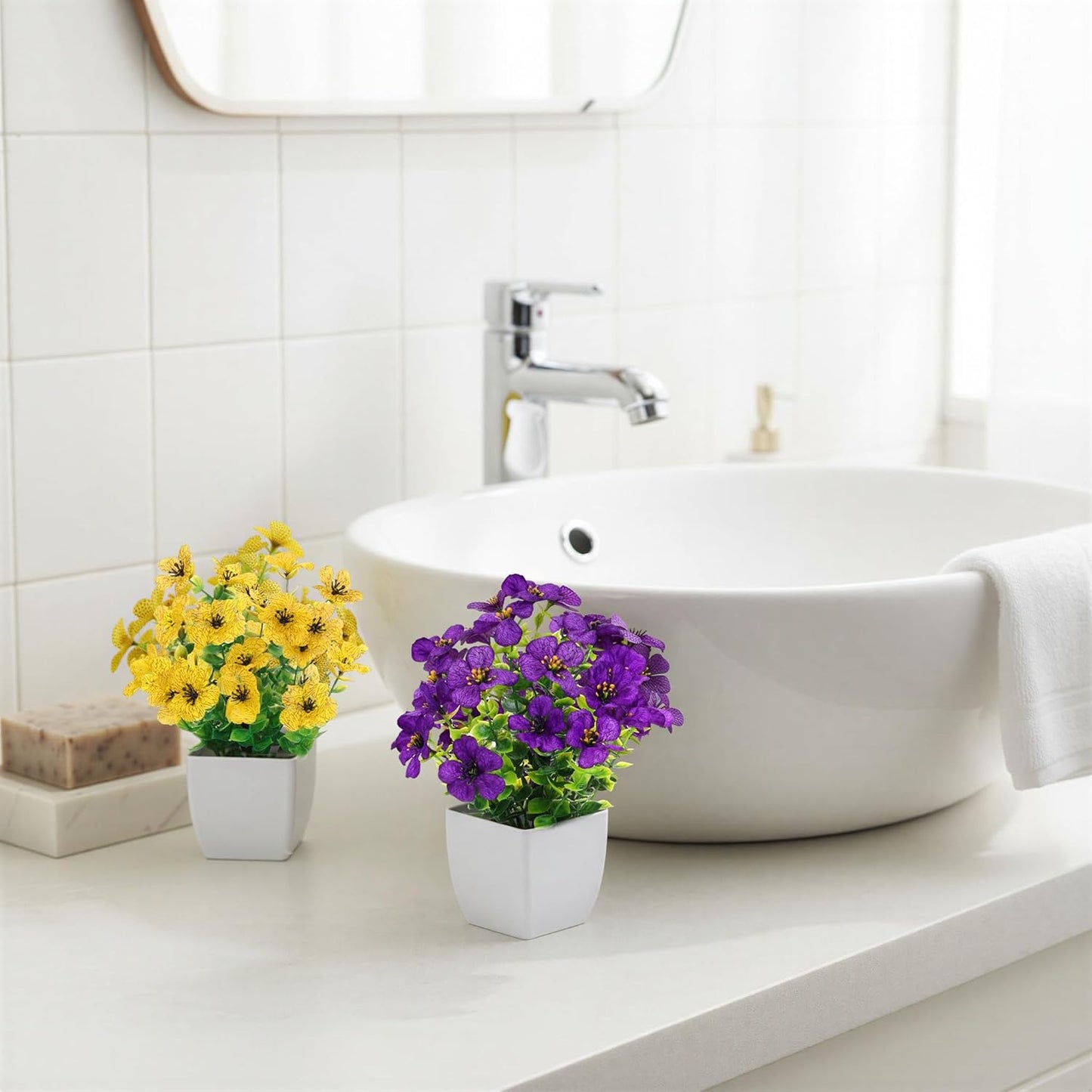 CEWOR Fake Plants 2 Pack Mini Potted Plants Bathroom Accessories Small Artificial Greenery Decorations for Bathroom Office Home Room Kitchen Table Indoor