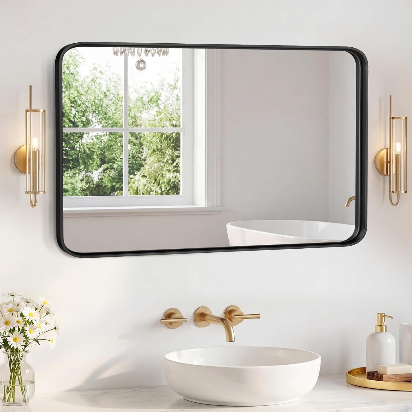 NEWBULIG Gold Round Wall Mirror 36 Inch, Bathroom Mirrors for Over Sink, Wall Decor for Bathroom, Entryway, Bedroom, Vanity