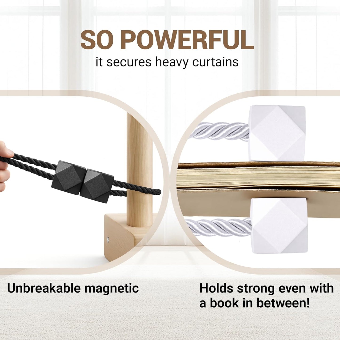 Hion Magnetic Curtain Tiebacks Black 2pcs, Curtain Tiebacks Buckles Holdbacks Holders Hooks Clip for Home Outdoor Bedroom Office Decorative Curtain