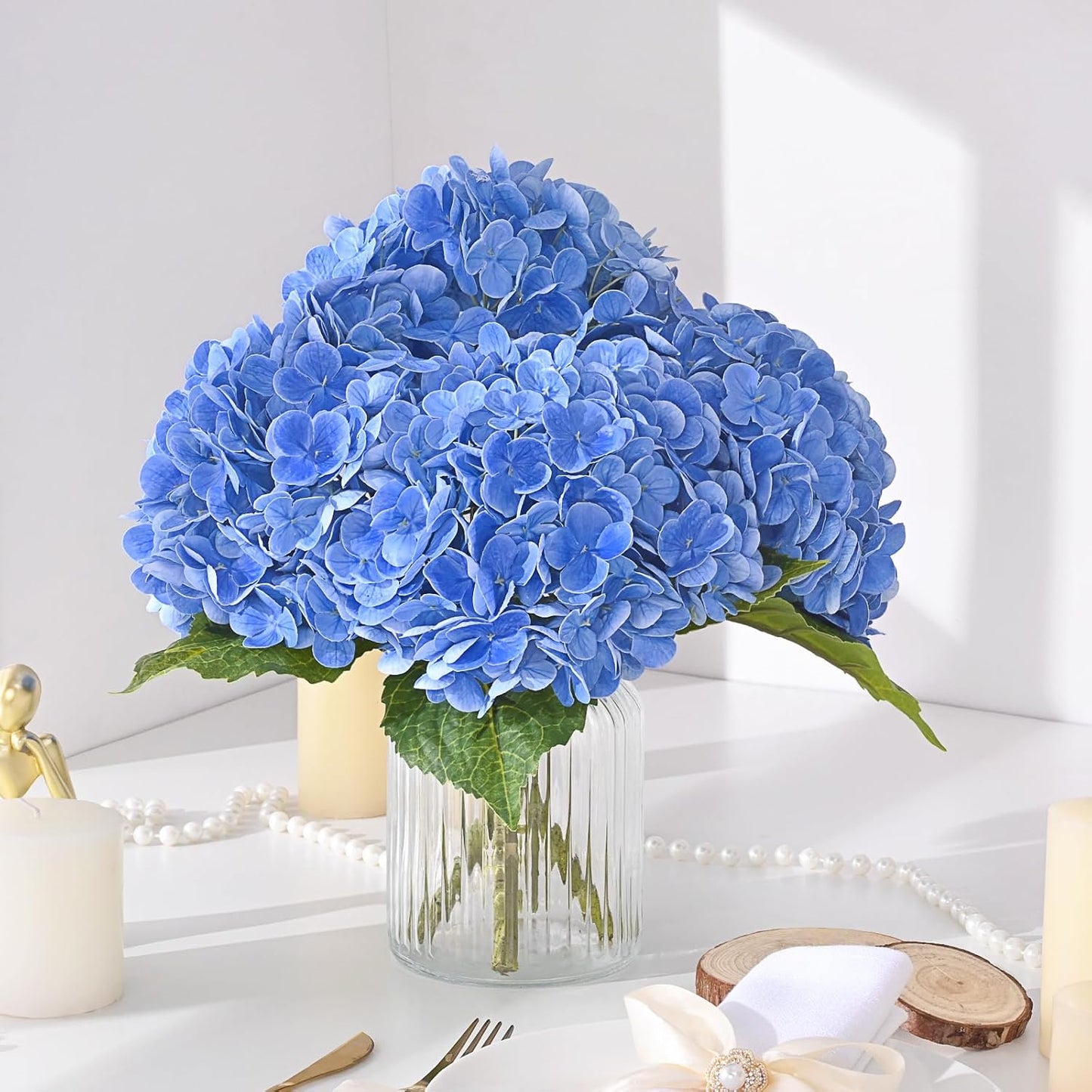 MARTINE MALL 3Pcs 21in Hydrangea Artificial Flowers, Latex Real Touch Hydrangeas Lifelike Large Hydrangea Flowers for Home Decor Party Arrangements Wedding Bouquets Centerpieces (Blue)
