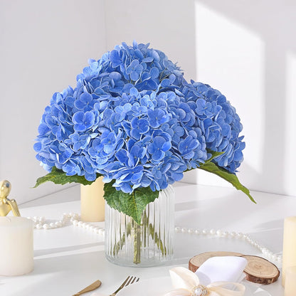 MARTINE MALL 3Pcs 21in Hydrangea Artificial Flowers, Latex Real Touch Hydrangeas Lifelike Large Hydrangea Flowers for Home Decor Party Arrangements Wedding Bouquets Centerpieces (Blue)