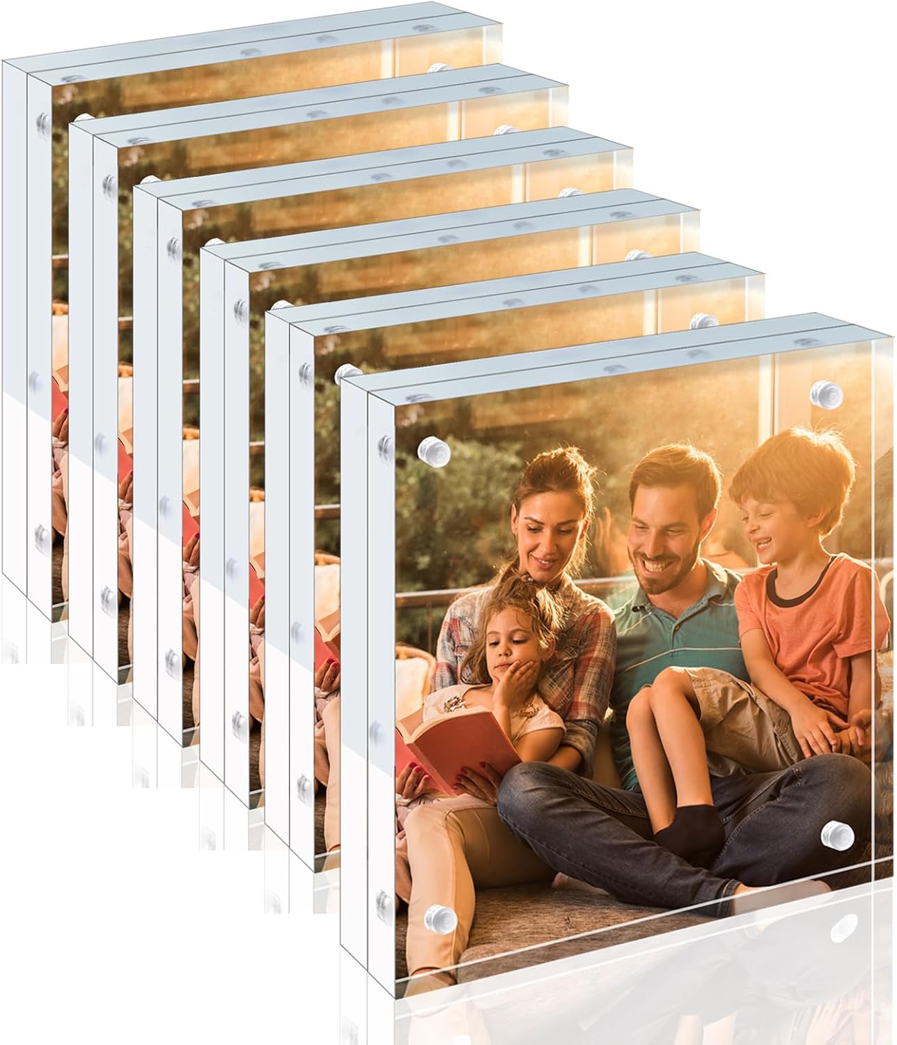 Egofine 4x6 Acrylic Frames 6 Pack, 20mm Thicker Frameless Clear Picture Frames, Double Sided Magnetic Picture Frames, Free Standing Desktop Display