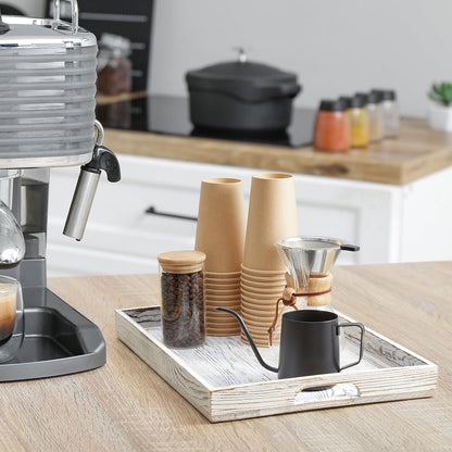 17 Inch Acacia Wood Serving Tray with Handles, Large Wooden Tray for Ottoman, Breakfast in Bed, Coffee Table, Dinner, Perfect for Living Room Bedroom Entryway and Kitchen