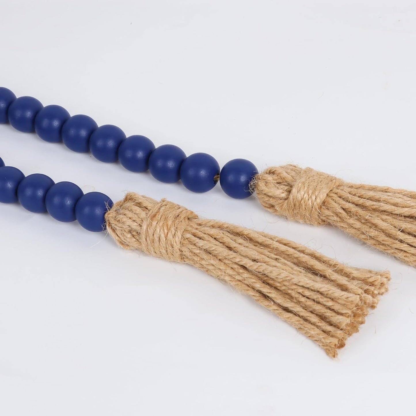 58in Wood Bead Garland with Tassels, Farmhouse Rustic Country Decor Prayer Boho Wall Hanging Decoration (Nature)