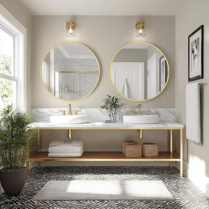 Sunniry Black Round Mirror, Round Mirror 24 inch, Black Circle Mirrors Matte Metal Frame, Wall Mounted Mirrors for Living Room, Bathroom, Wall, Entryway.
