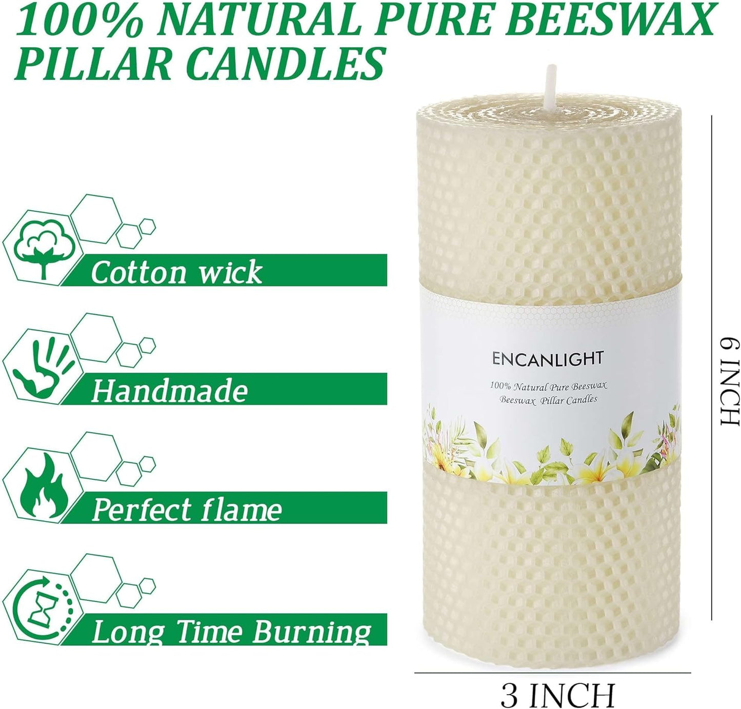 White Roll 2packs Bee swaxs Pillar Candles,Honeycamb Pillar Candle Set of 2 - Dripless and Smokeless,Approx 30 Hours Hurn for Home Decor,Party Wedding, Dinner
