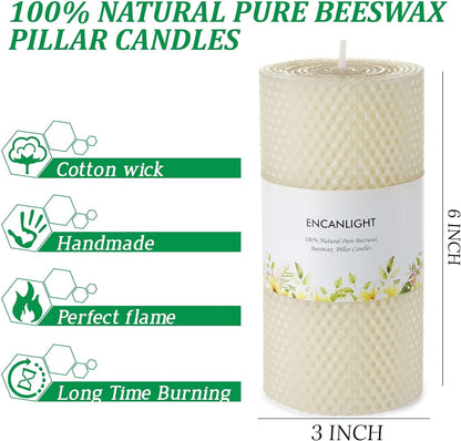 White Roll 2packs Bee swaxs Pillar Candles,Honeycamb Pillar Candle Set of 2 - Dripless and Smokeless,Approx 30 Hours Hurn for Home Decor,Party Wedding, Dinner