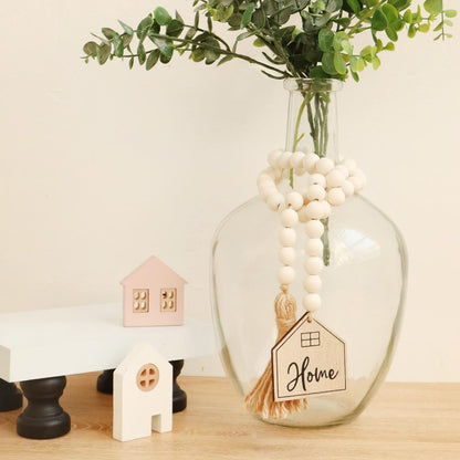 Meplait Love Wooden Bead Garland with Tassel, Decorative Beads Home Decor Farmhouse Tassel Garland Boho Decor for Tiered Tray（38in）