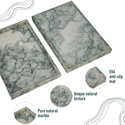 Marble Bathroom Tray,Pure Natural Vanity Tray,Marble Tray for Kitchen Counter Non-Ceramic/Non-Resin,Stone Trays 12 x 8 inch Cyan Green