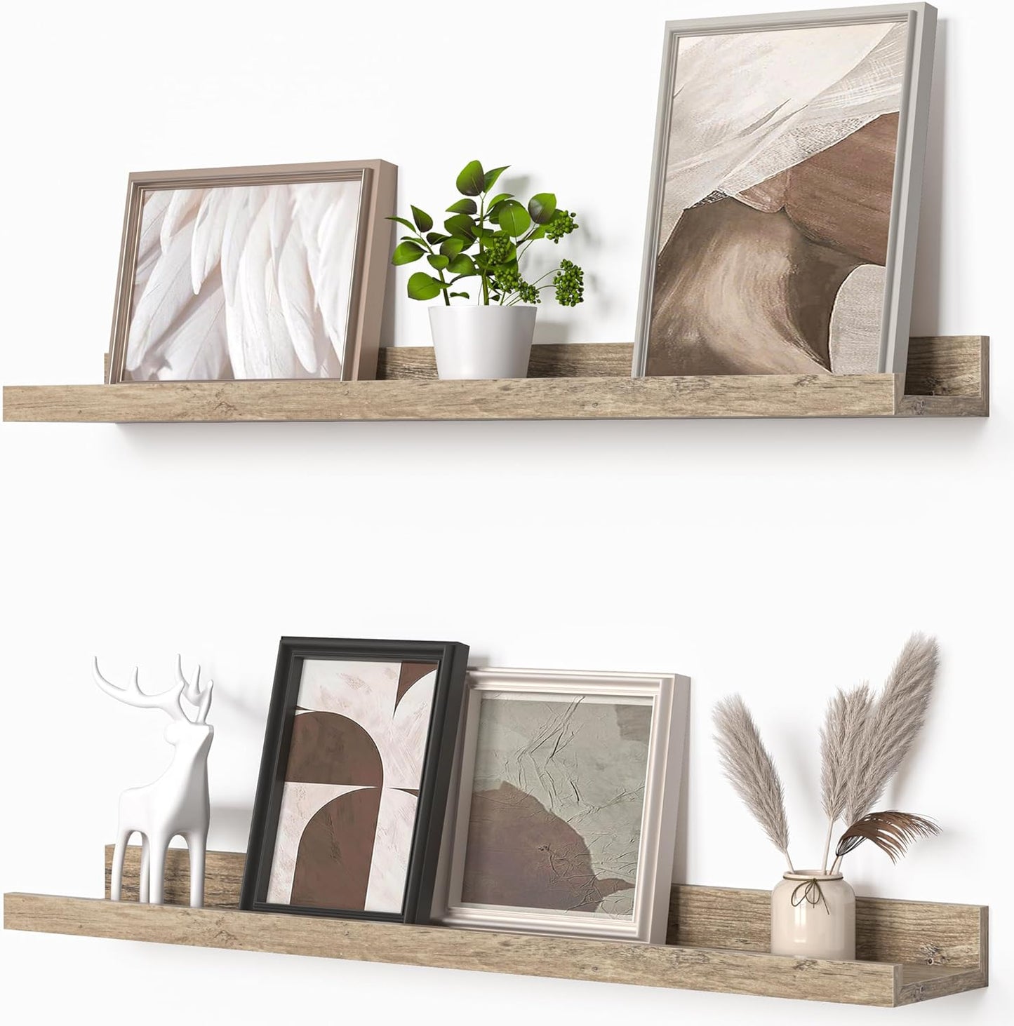 Heimlove Picture Ledge Shelf, Floating Shelves Set of 2, 24 Inches Picture Shelf for Wall with Ledge, Kids Bookshelf Wall Mounted for Living Room Bedroom Decor Books Photo Frames - White