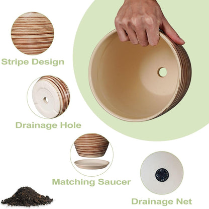 Ceramic Pots for Plants - 6 Inch Plant Pot with Drainage Hole and Saucer, Round Planters for Indoor Outdoor, Flower Pots, Modern Planter, Home Office Room Decor, Gifts for Plant Lovers, White
