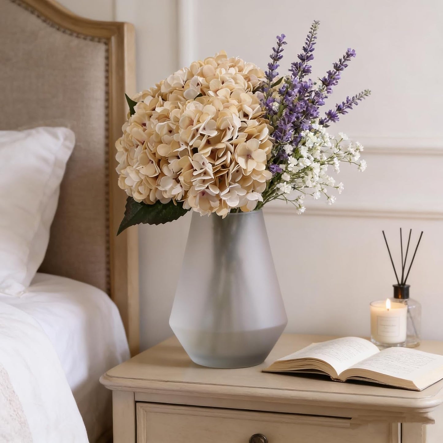 Kimura's Cabin 6pcs White Hydrangea Artificial Flowers Silk Fake Hydrangeas Faux Hydrangea Flowers with Stems for Wedding Bouquets Arrangement Home Table Centerpieces Baby Shower Party Decoration