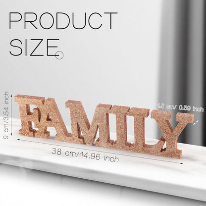 Wonderjune Wooden Home Wall Decor Sign Rustic Family Room Table Decoration Family Letter Signs for Pantry Kitchen Living Room Bedroom Shelf Mantel Fireplace Tables Centerpiece(White)