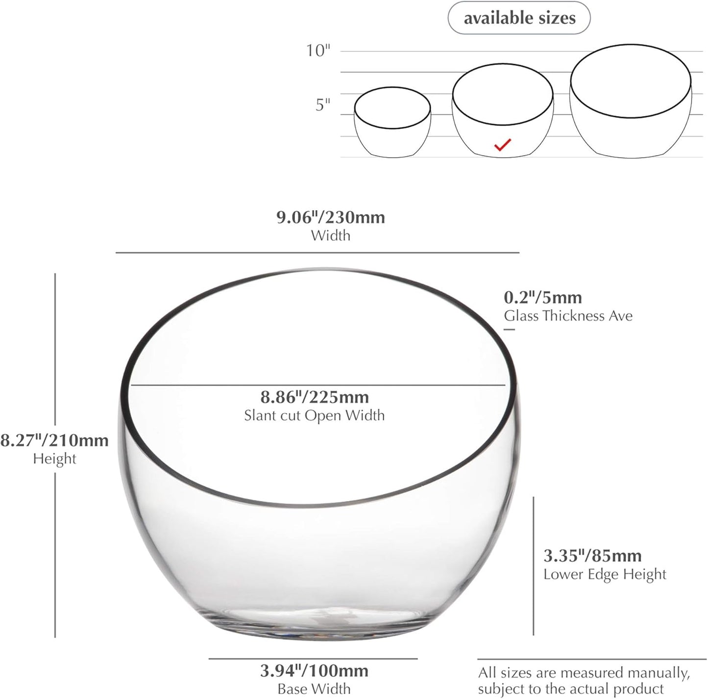 WGVI Clear Slant Cut Bowl Glass Vase, Glass Terrarium, Candy Dish, Glassware, Slant Open: 7". Height: 6" x 2.7". Base: 4" (1 Piece)