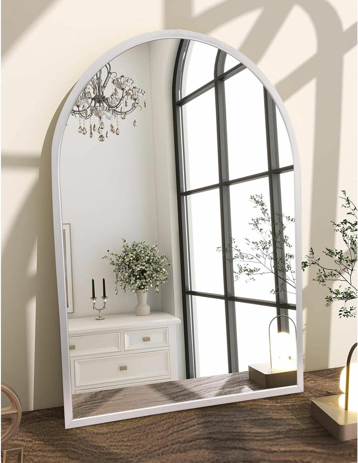 Black Arched Wall Mirror Aluminum Alloy Frame Bathroom Mirror Brushed Metal Vanity Wall Mounted Mirror for LivingRoom Bedroom Entryway Room Home Decor 16"x12"