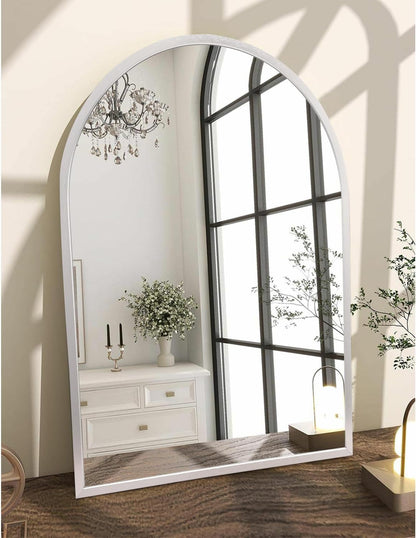 Black Arched Wall Mirror Aluminum Alloy Frame Bathroom Mirror Brushed Metal Vanity Wall Mounted Mirror for LivingRoom Bedroom Entryway Room Home Decor 16"x12"