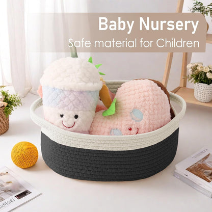 JMvicyroam Woven Basket,Small Rope Storage Bin with Handles & Ribbon Bag, Organizer for Shelves Closets,Gift Basket Empty for Birthday,Books,Dog Toys,White