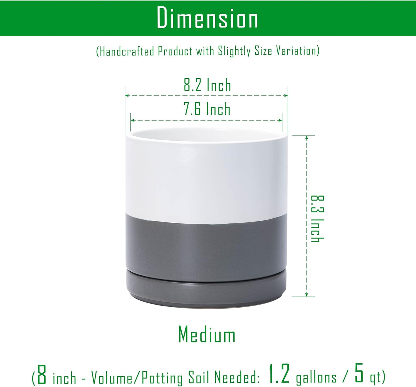 D'vine Dev Set of 2 Plants Pots, 6.5 Inch Ceramic Planter Pot for Plants with Drainage Hole and Saucer, White, 94-V-C-1