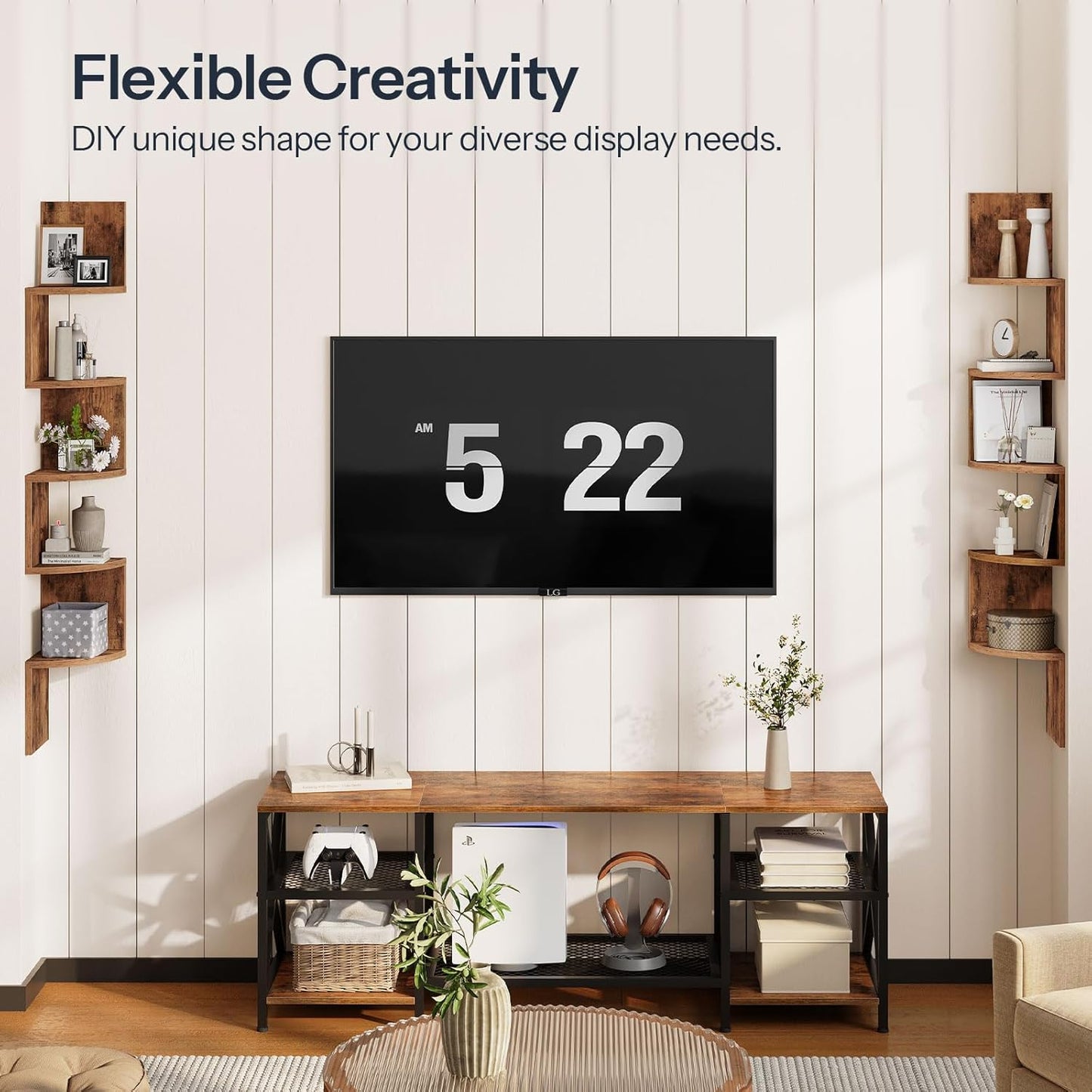 HOOBRO Corner Shelf Wall-Mounted, Set of 2 Floating Corner Shelves for Wall, 4-Tier Corner Bookshelves for Living Room, Bedroom, Bathroom, Home Office, Black BK25BJP201
