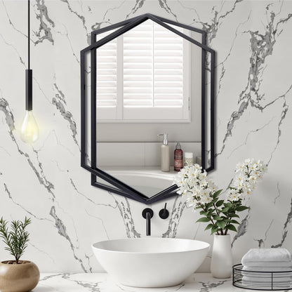 LuxenHome 3 Pieces Black Metal Rectangular Wall Mirror Set Large Vanity Mirror for Bedroom, Black Accent Metal Entryway Wall Mirror, Wall Mounted Mirror Living Room Wall Decor