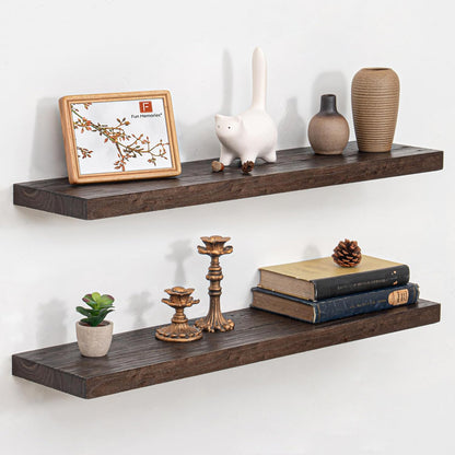 Floating Shelves 36 Inches Long - 8 Inch Deep Rustic Premium Solid Pine Wood for Storage - Farmhouse Wall Mounted for Living Room - Heavy-Duty Metal Bracket - 36" W x 8" D - Set of 2 - White Color