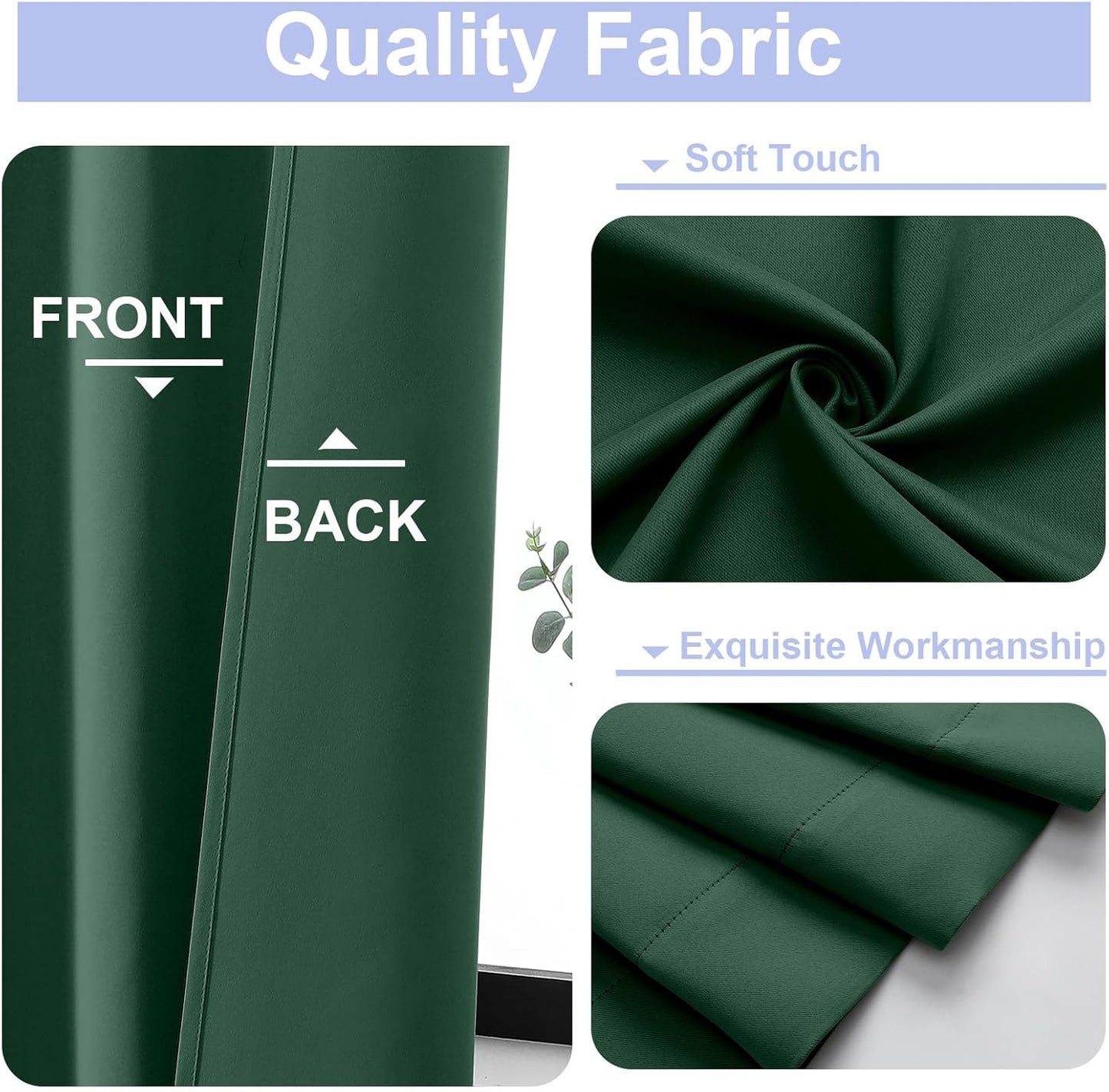 Simplebrand Ava Sage Green Blackout Curtains for Bedroom 63 Inch Length 2 Panels Set, Solid Thermal Insulated Energy Saving Rod Pocket Window Treatment Curtains Blackout Drapes, W40 x L63 Inch, Sage - Colors B