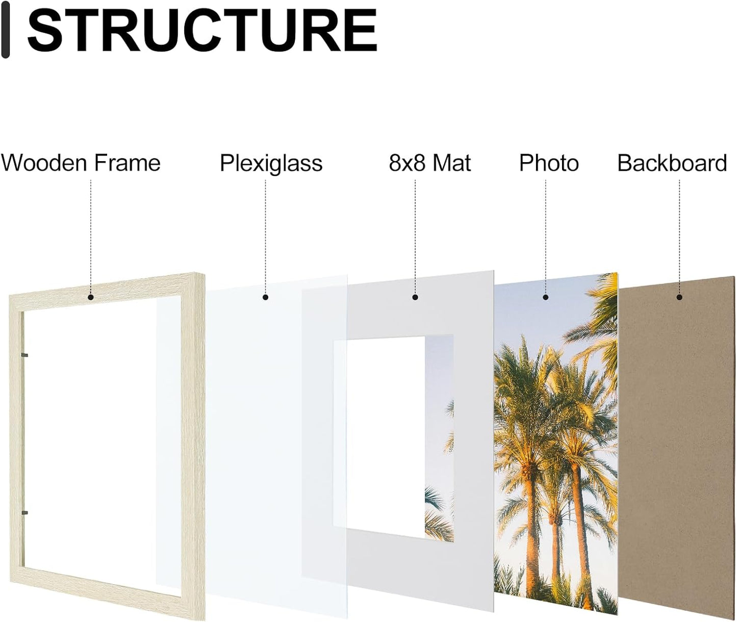 Vittanly 8x10 Picture Frames Set of 9, Shatter Resistant Plexiglass, Display 5x7 Pictures with Mat or 8x10 without Mat, Photo Frames for Wall or Tabletop, Engineered Wood, Black - Colors A