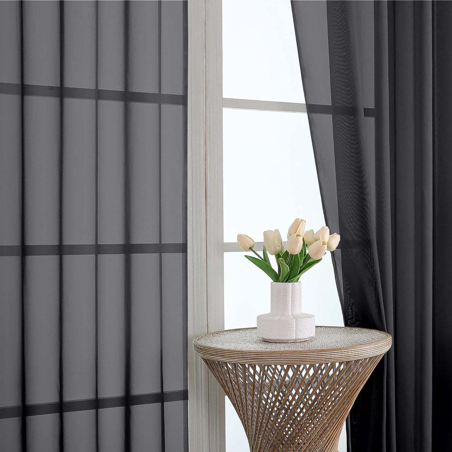 Chyhomenyc Sheer White Valances for Windows 2 Pack, Small Window Curtains for Living Room Bathroom Cafe Laundry Basement, Modern Top Dual Rod Pocket Voile Curtain, 42W x 14L inches, White - Colors B