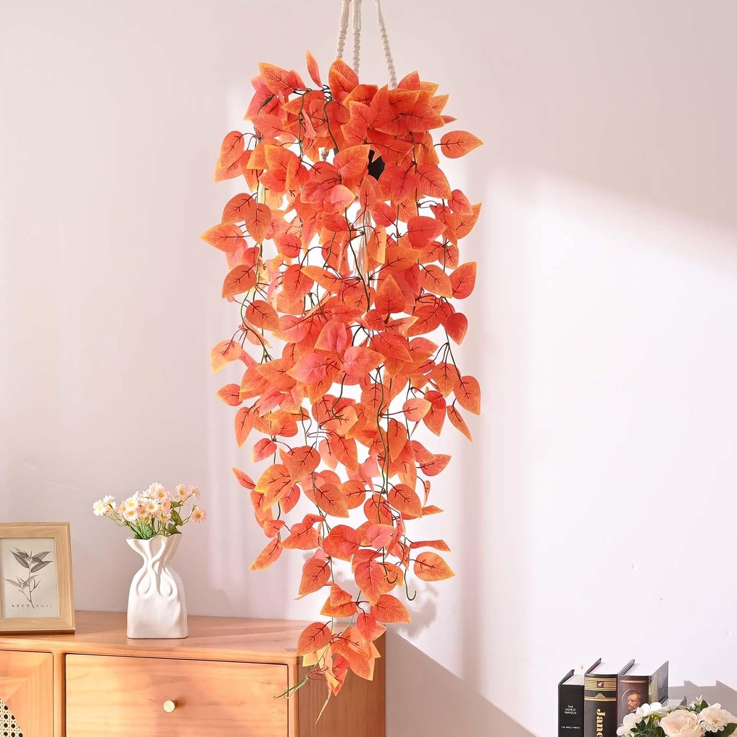 BLEUM CADE Fake Hanging Plants, 2pcs Artificial Pothos Vines Greenery for Wall Home Living Room Office Indoor Outdoor Decor (No Baskets)