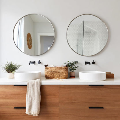 Sunniry Black Round Mirror, Round Mirror 24 inch, Black Circle Mirrors Matte Metal Frame, Wall Mounted Mirrors for Living Room, Bathroom, Wall, Entryway.
