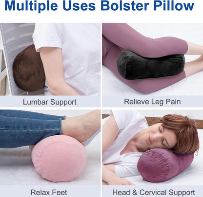 1 MIDDLE ONE Round Cylinder Bolster Pillow with Removable Velvet Cover, Tube Roll Cervical Pillow for Head, Neck, Back and Legs Support, 13" x 6", Grey